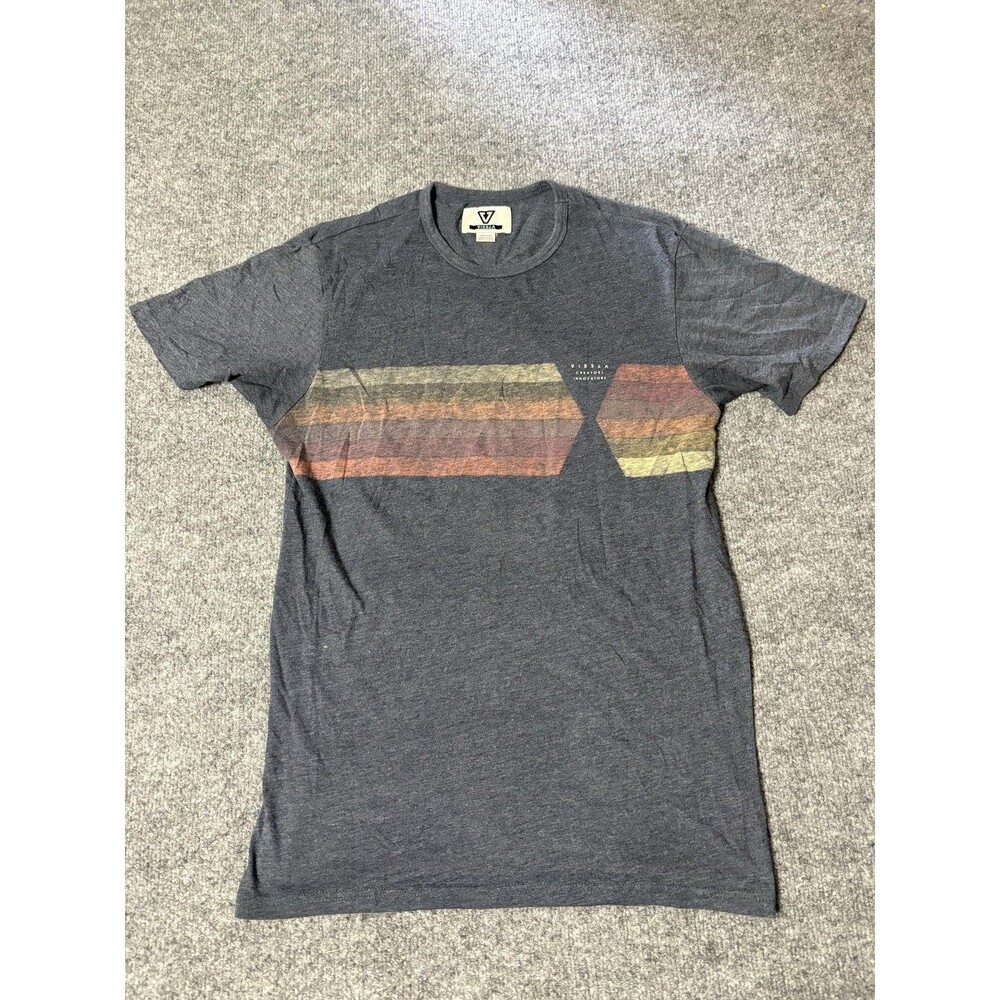 Vissla Shirt Mens M Gray Crew Neck Cotton Polyester Graphic Logo Tee Casual